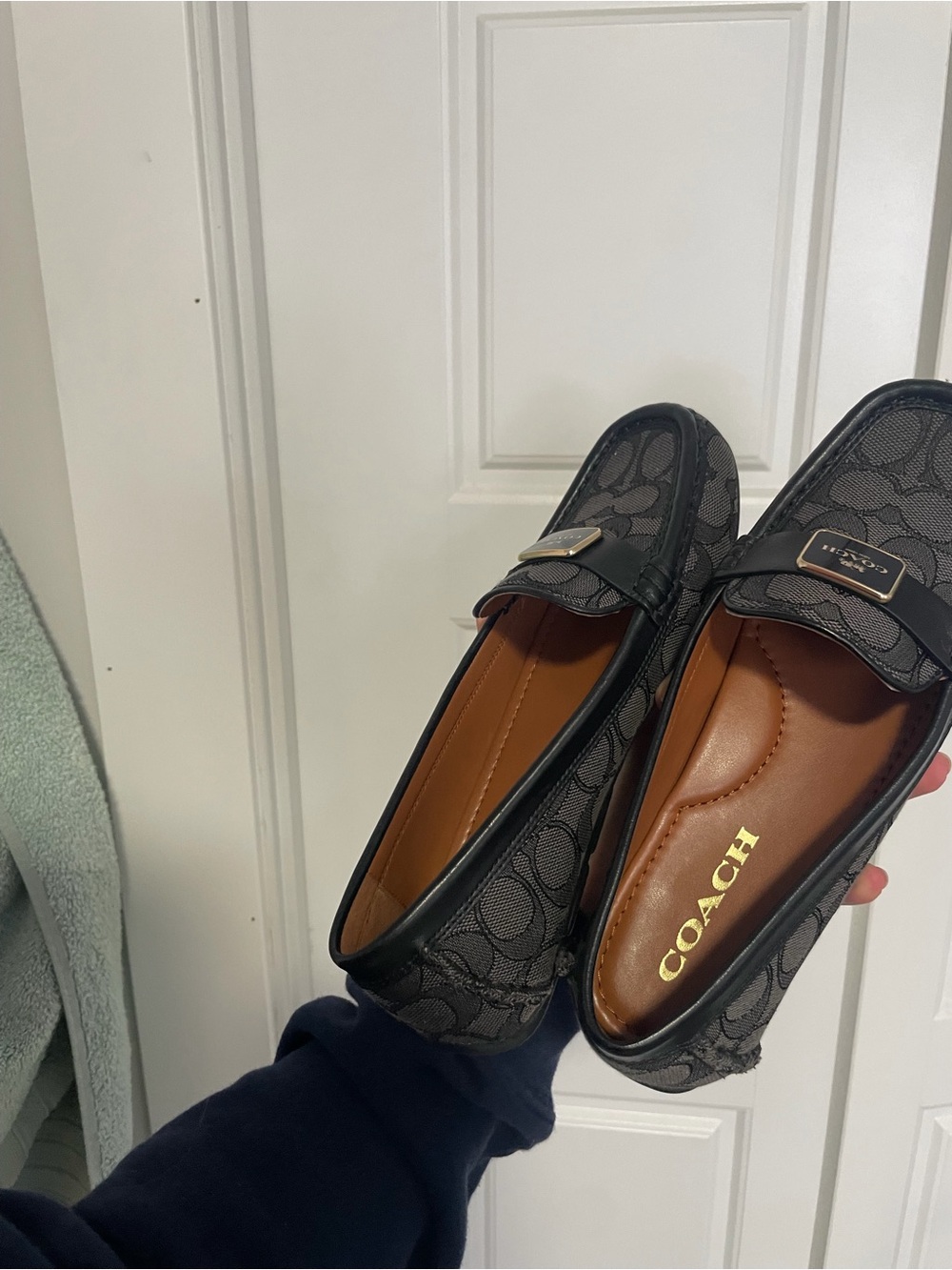 COACH Black Signature Canvas & Leather Slip-On Loafers